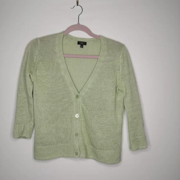 Talbots Y2K knit green linen cardigan Small - Picture 8 of 16